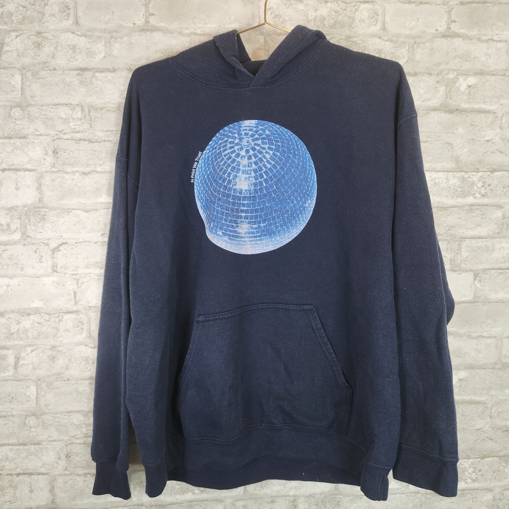 In Print We Trust Hoodie Wavy Mirrorball Graphic Streetwear Casual Navy Large